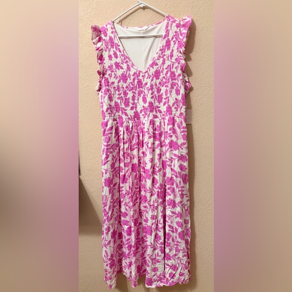 Lauren Conrad- Pink Floral V-Neck Sleeveless Midi Dress Size- XXL - Picture 3 of 5